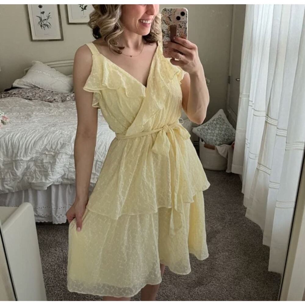 Gal Meets Glam Pale Yellow Ruffle Tiered Mini Dress
